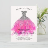 シックなシルバーピンクスパークルドレススウィート16th誕生日 招待状 (スタンド正面)