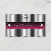 シックなシルバーピンクブラックきらめくダイヤモンド追加ロゴ 名刺 (正面)