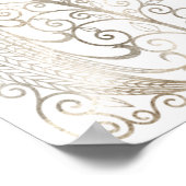 シックなシルバーピーコックブライダルティーパーティーウェルカムサイン ポスター (角)