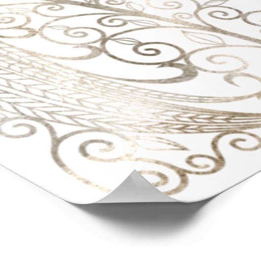 シックなシルバーピーコックブライダルティーパーティーウェルカムサイン ポスター (角)