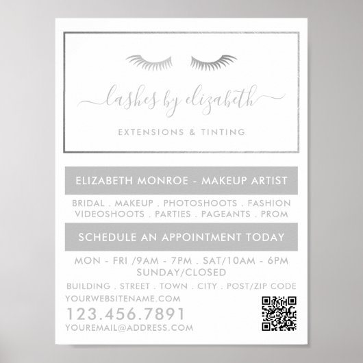 シックなシルバーフォイルの点字美しいメイクアップアーティスト ポスター (正面)