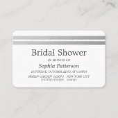 シックなシルバーフォイルストライプブライダルシャワーチケット 名刺 (正面)