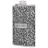 シックなシルバーフォイルヒョウパーソナライズされたプリント フラスク (左)