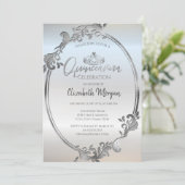 シックなシルバーフレームティアラキンセアニラ 招待状 (スタンド正面)