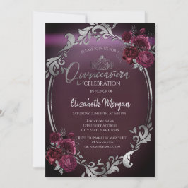 シックなシルバーフレームバーガンディバラクインセアニラ 招待状