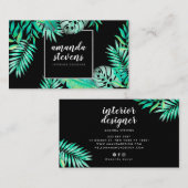 シックなシルバーフレーム水色のトロピカルグリーン離れ 名刺 (正面/裏面)