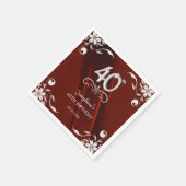 シックなシルバーフローラフレームバーガンディ40th誕生日 スタンダードカクテルナプキン (角)