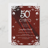 シックなシルバーフローラフレームバーガンディ50誕生日 招待状 (正面)