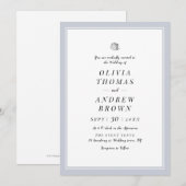 シックなシルバーフローラ埃っぽいブルー結婚ミニマリスト 招待状 (正面/裏面)