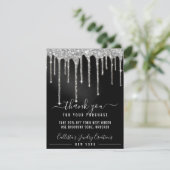 シックなシルバーブラックメタリックグリッタードリップスディスカウント サンキューカード (スタンド正面)