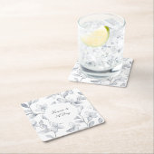 シックなシルバーホワイト結婚フローラ スクエアペーパーコースター (インサイチュ)