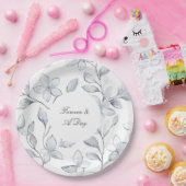 シックなシルバーホワイト結婚フローラ ペーパープレート (パーティー)