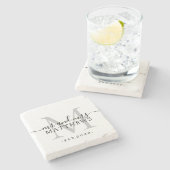 シックなシルバーモノグラム結婚スクリプト名の日付 ストーンコースター (横)