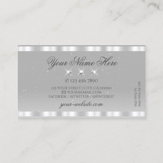シックなシルバーライトグレイきらめくダイヤモンドスタイリッシュ 名刺 (裏面)
