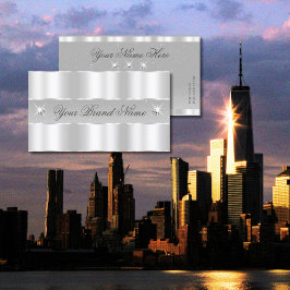 シックなシルバーライトグレイきらめくダイヤモンドスタイリッシュ 名刺