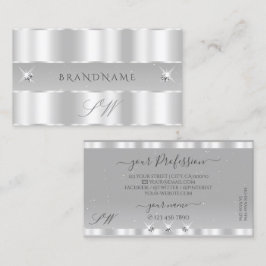 シックなシルバーライトグレーきらめくダイヤモンドイニシャル 名刺