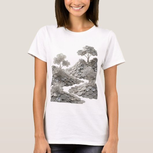 シックなシルバー抽象芸術アートプリント v2 tシャツ (正面)