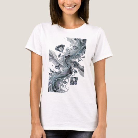 シックなシルバー抽象芸術デザイン Tシャツ (正面)