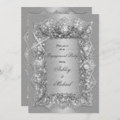 シックなシルバー明度ダイヤモンド婚約パーティ 招待状 (正面/裏面)