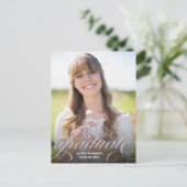 シックなシルバー書道オーバーレイ写真卒業 ポストカード (スタンド正面)