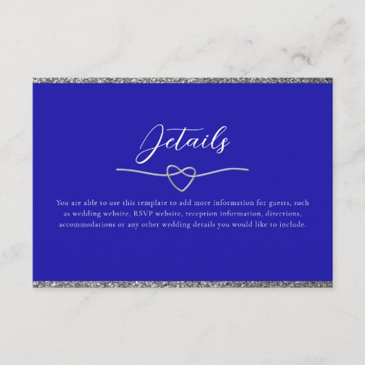 シックなシルバー王室のとブルーの結婚詳細 エンクロージャーカード (正面)