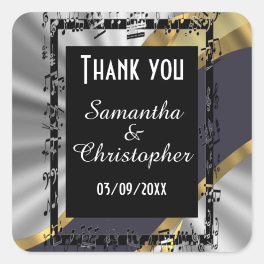 シックなシルバー金ゴールドとブラック感謝していユーズ スクエアシール (正面)