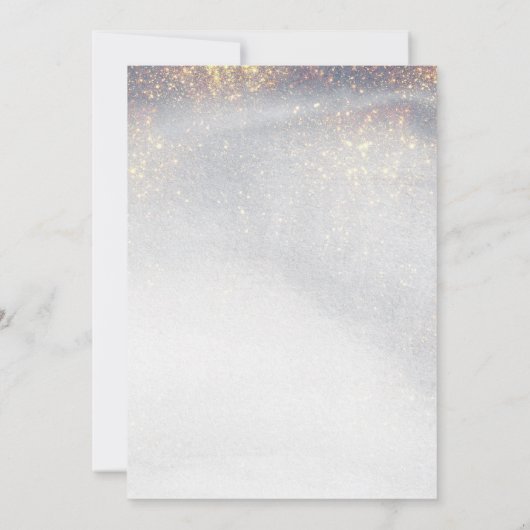 シックなシルバー金ゴールドキラキラの水の色結婚の 招待状 (裏面)