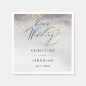 シックなシルバー金ゴールドスパークルウォーターカラーラグジュアリー結婚ズ スタンダードカクテルナプキン (正面)