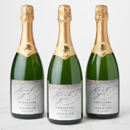 シックなシルバー金ゴールドスパークルウォーターカラーラグジュアリー結婚ズ スパークリングワインラベル