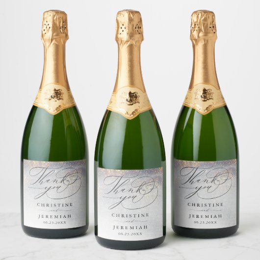 シックなシルバー金ゴールドスパークルウォーターカラーラグジュアリー結婚ズ スパークリングワインラベル (ボトル)