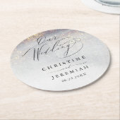 シックなシルバー金ゴールドスパークルウォーターカラーラグジュアリー結婚ズ ラウンドペーパーコースター (アングル)