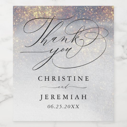 シックなシルバー金ゴールドスパークルウォーターカラーラグジュアリー結婚ズ ワインラベル (シングルラベル)