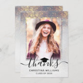 シックなシルバー金ゴールドスパークル2写真卒業 サンキューカード (正面/裏面)