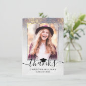 シックなシルバー金ゴールドスパークル2写真卒業 サンキューカード (スタンド正面)