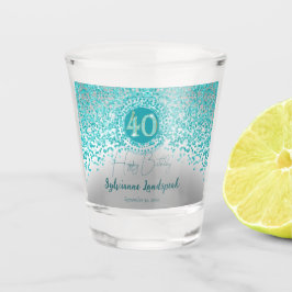 シックなシルバー&ティール（緑がかった色）ブルーグリッター40thバースデーギフト ショットグラス