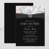 シックなシルバー&ブラックダイヤモンドベビーシャワー 招待状 (正面/裏面)