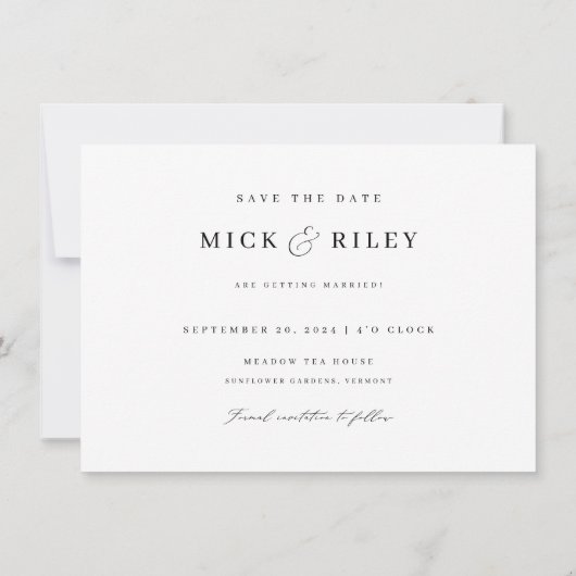 シックなシンプルエレガントフォトウェディングの日付を保存 招待状 (裏面)