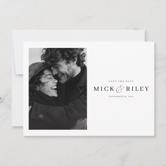 シックなシンプルエレガントフォトウェディングの日付を保存 招待状 (正面)