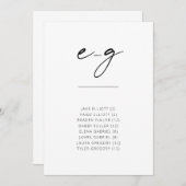 シックなシンプルモダンスクリプトアルファベットの座席E-G (正面/裏面)