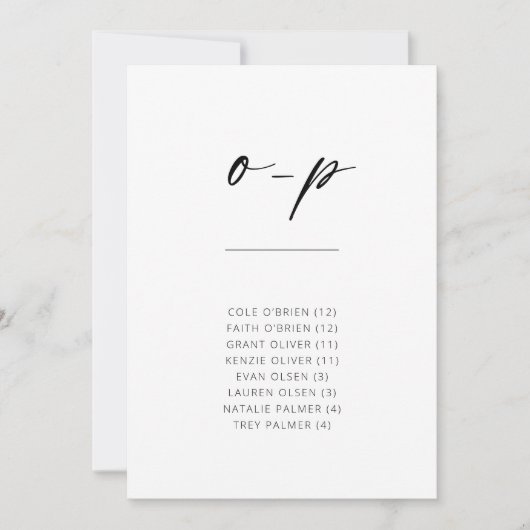 シックなシンプルモダンスクリプトアルファベットの座席O-P (正面)