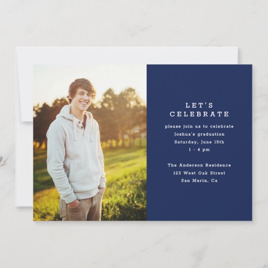 シックなシンプルモダンスクリプト2枚の写真の卒業 案内状 (裏面)