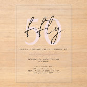 シックなシンプル赤面ミニマリストのピンク50th Brithday アクリル招待状 (正面)