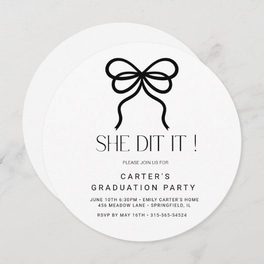 シックなシンプルgrd、エルガンテミニマリストブラックとホワイト 招待状 (正面/裏面)