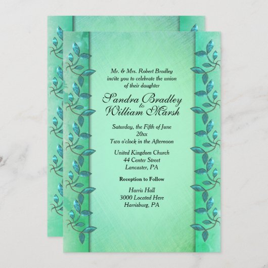 シックなシーグリーンコラム 招待状 (正面/裏面)