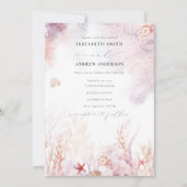 シックなシーシェルズコーラルウォーターQRコード結婚ズ 招待状 (正面)