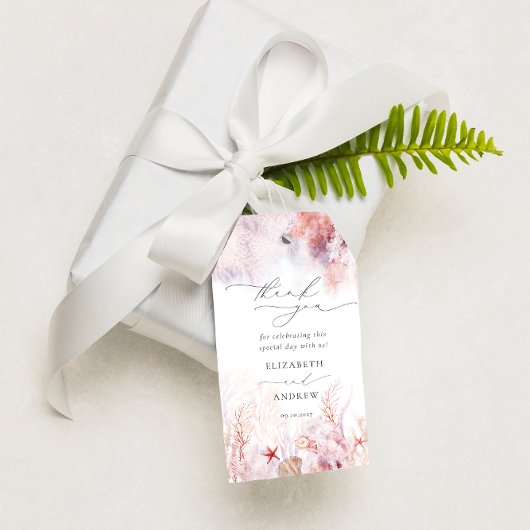 シックなシーシェルズコーラルウォー結婚ダーズサンキュー ギフトタグ