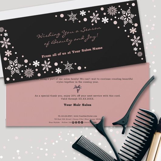 シックなシーズンの美しいと喜びブラックピンクフラットカード