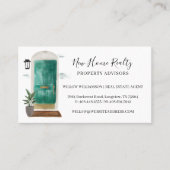 シックなジェイドグリーンウォーターカラーフロントドア玄関 名刺 (正面)