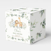 シックなジャングルアニマルズグリーンリーベビーシャワー誕生日 フェイバーボックス (正面サイド)