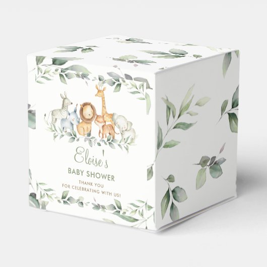 シックなジャングルアニマルズグリーンリーベビーシャワー誕生日 フェイバーボックス (裏面サイド)